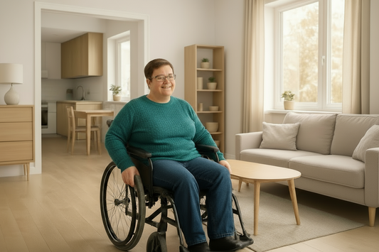 a disability person in wheel chair in the house